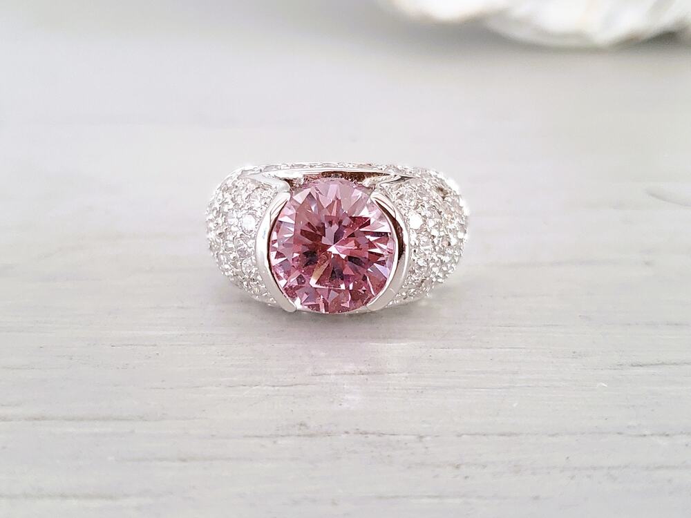 Sterling Silver Pink and Clear Crystal Zirconia Cocktail Ring